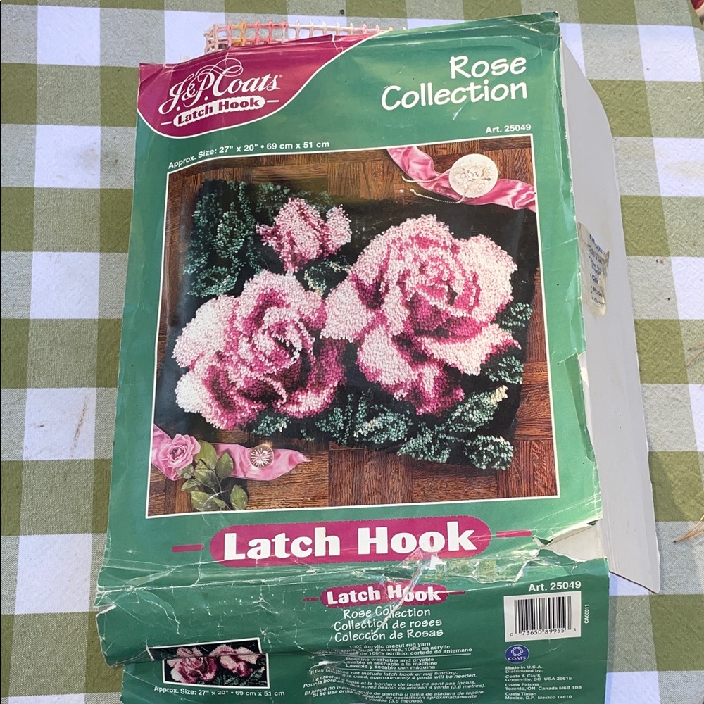 VINTAGE JP COATS LATCH HOOK RUG KIT ROSES 27” x 20” STARTED NOT COMPLETED ALL IN